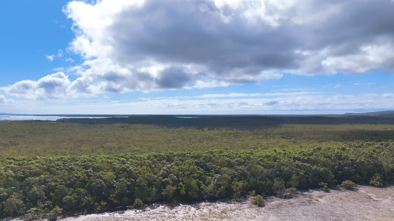 Flight reverses over the rich forests of Australia's Great Sandy National Park