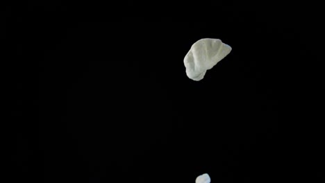 white chips falling against a pitch black background