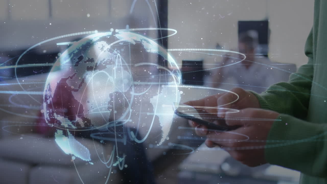 animación de la red de conexión y el mundo sobre la gente de negocios en la oficina