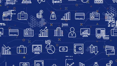 animación de múltiples iconos digitales y conexiones de microprocesador contra un fondo azul