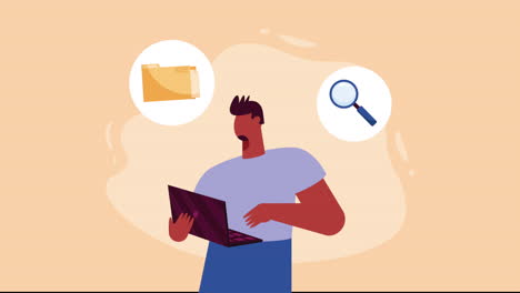 hombre de pie usando animación de portátil