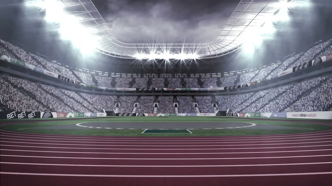 animación de la capa de quema sobre las luces parpadeantes en el estadio deportivo