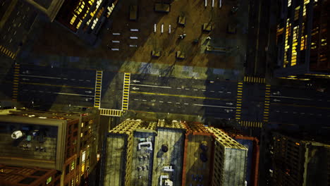 city streets and rooftops viewed from above during early evening