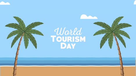 día mundial del turismo letras con árboles palmeras