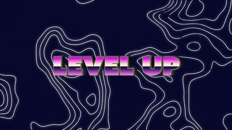 Animazione del testo 'level up' su linee in movimento