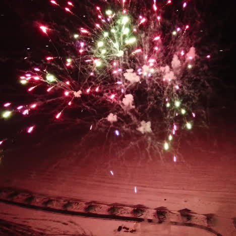 festive fireworks display. magical winter evening. aerial view