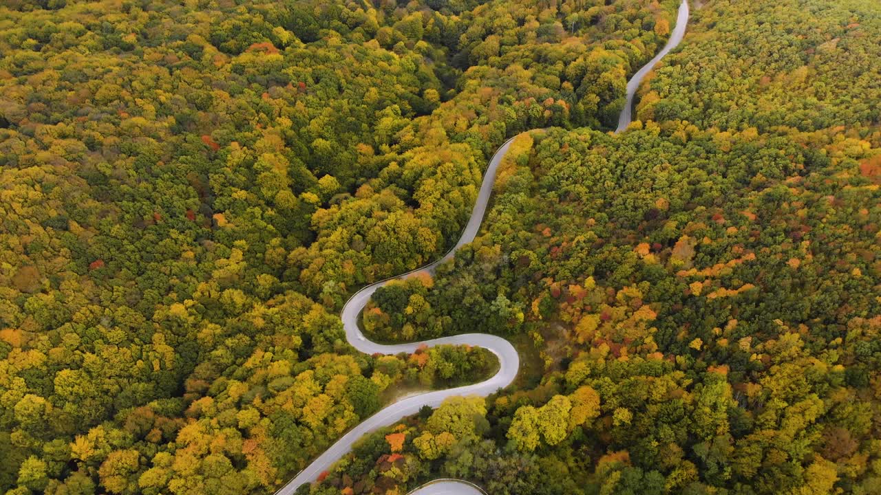 imágenes aéreas de otoño de carretera sinuosa en la montaña - 12