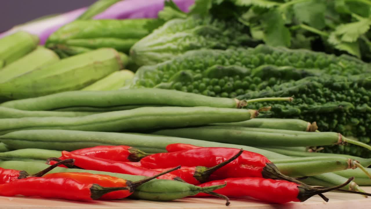 Assortment of Fresh Vegetables and Chili Peppers