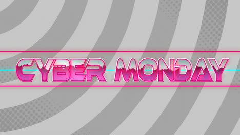 animación del texto de cyber monday sobre círculos en fondo gris
