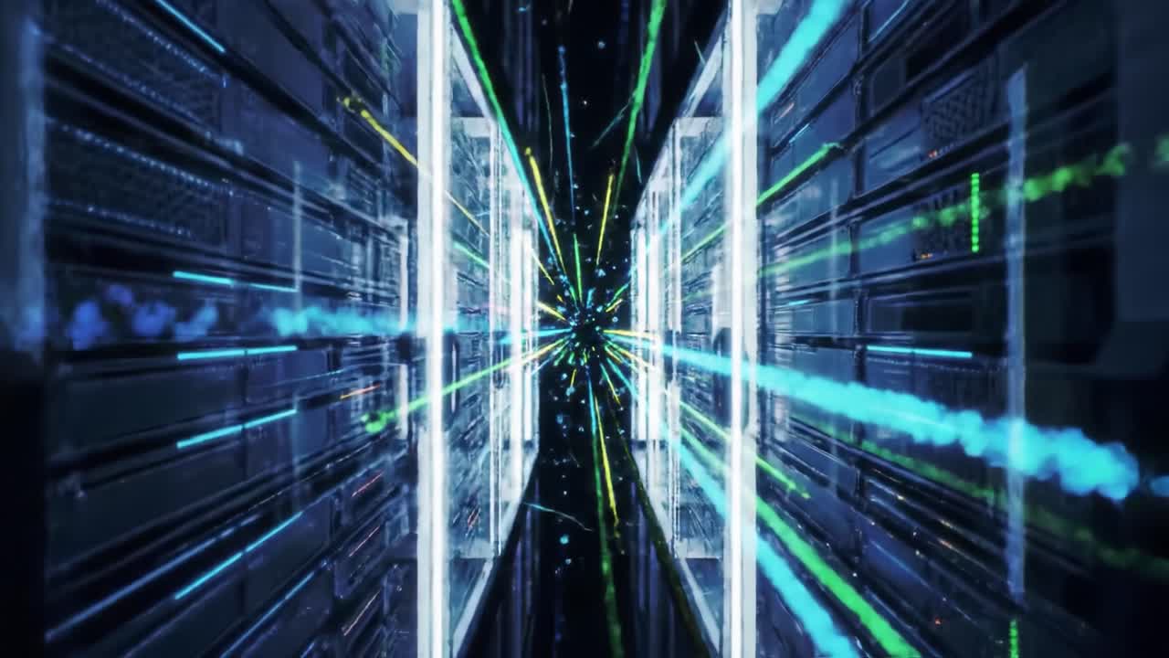 A Stunning Visual Journey Through a Digital Tunnel with Vibrant Colors and Dynamic Light Trails Capturing the Essence of Virtual Connectivity and Technology