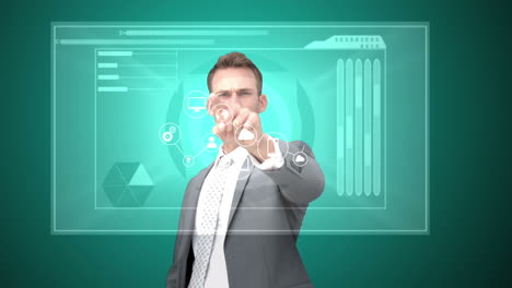 hombre de negocios tocando la pantalla digital