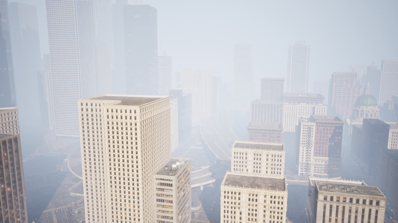 rascacielos cubiertos por la niebla matutina