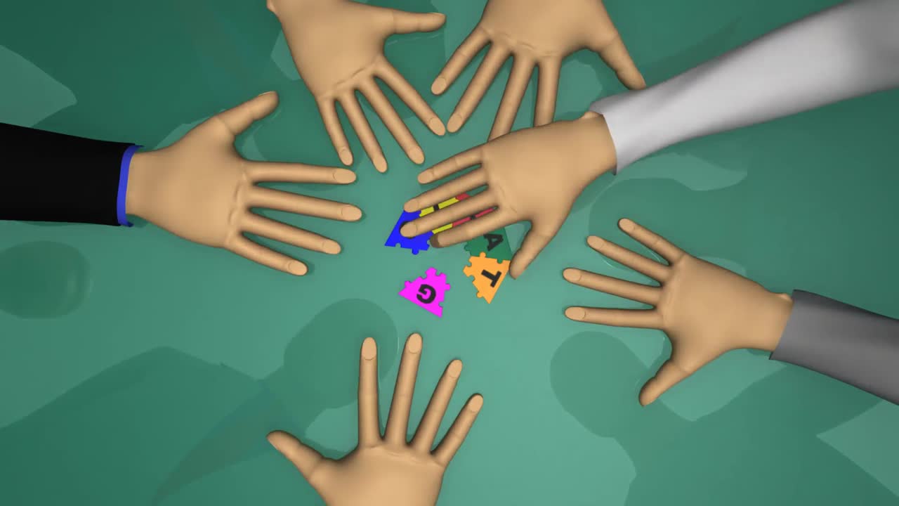 Close up of 3d businessmen playing with strategy puzzle