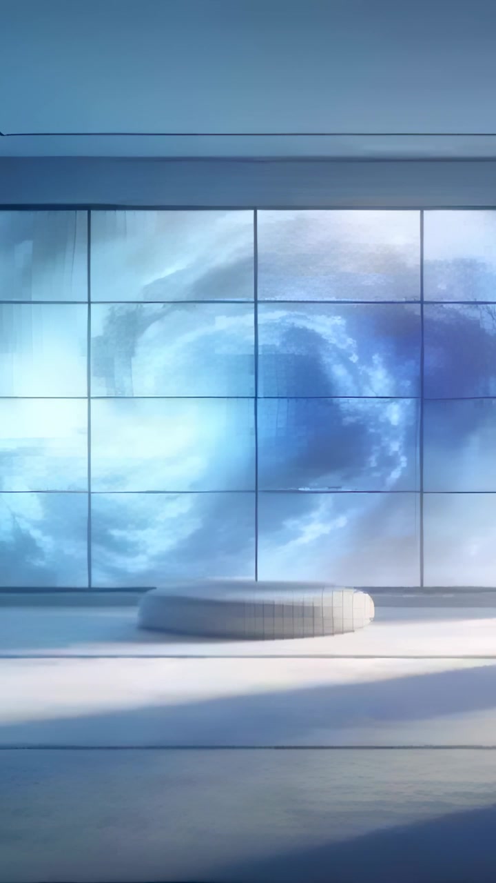 Vertikal video: Afspiller nebulasløjfe, panelskærm skifter til blå hvirvel for fokus med puf på scenen.