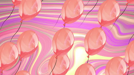 animación de iconos de globos en un fondo líquido de colores