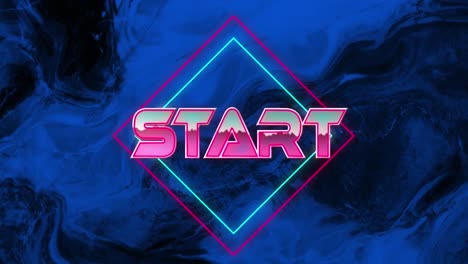 Animation-of-start-text-with-shapes-over-blue-backround