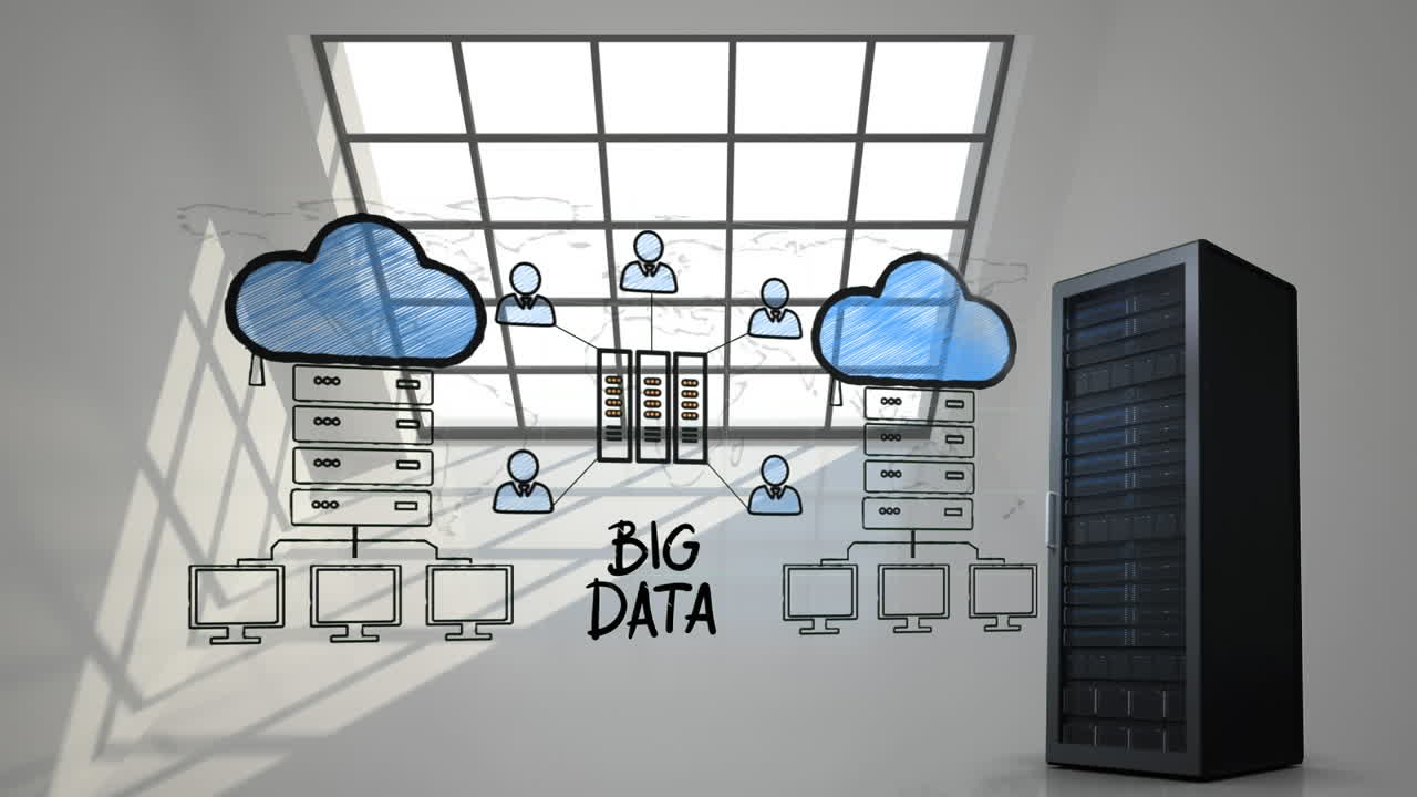 servidor de datos y dibujo de servidor de datos y nubes