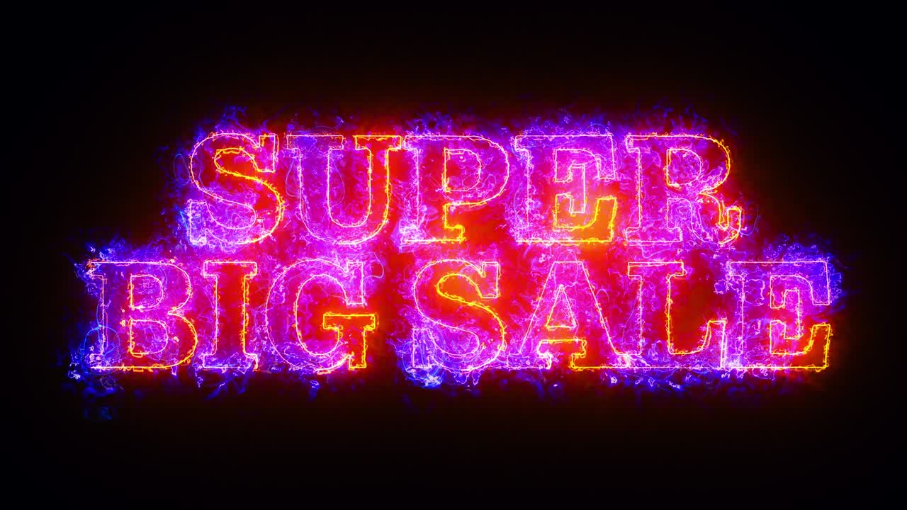 super sale text fire line text loop animation