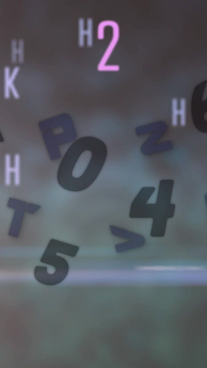 Animazione di numeri e lettere che cambiano su sfondo nero con luci.