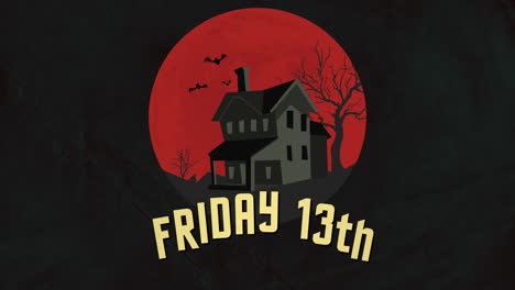 Friday-13th-With-Old-House,-Big-Moon-And-Fly-Bats-In-Night