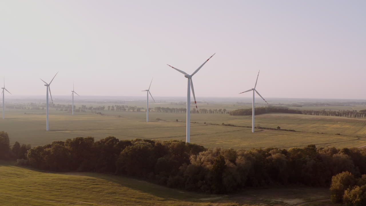 Aerial View of Wind Farm in a Rural Landscape
