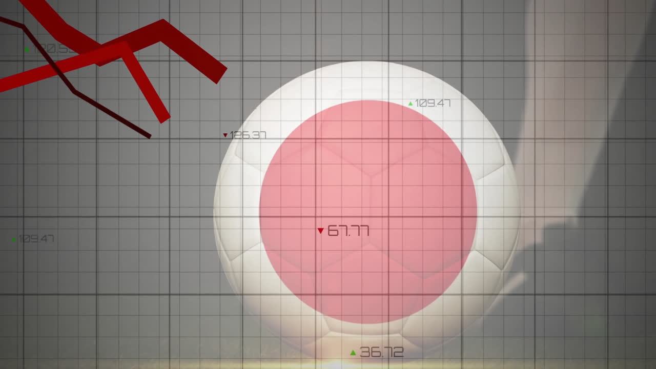 Animation of red downward arrows with numerical data on grid background