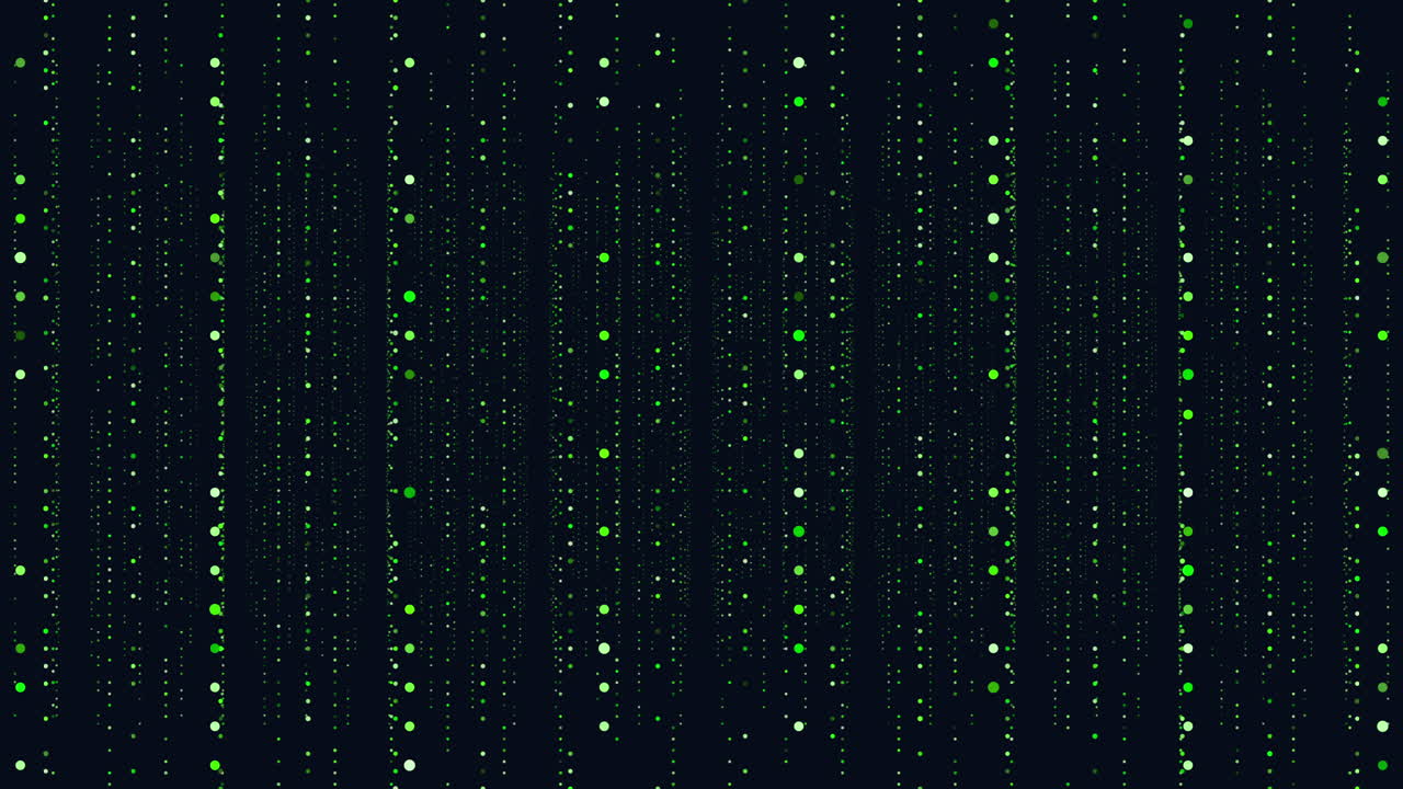 Symmetrical grid of green dots on black background