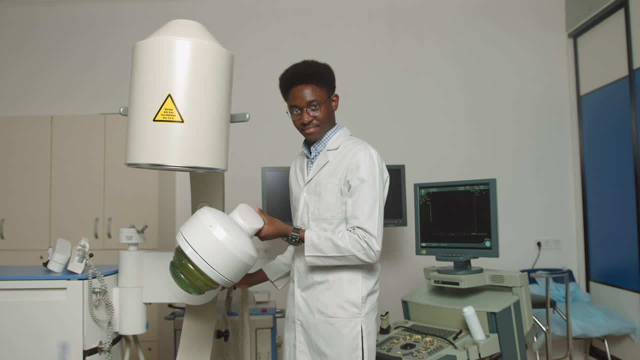 Medical Professional Working with X-ray and Ultrasound Equipment