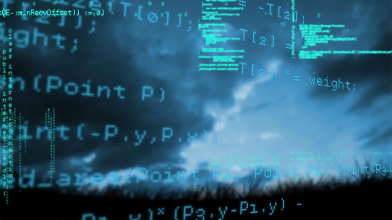 파란색 배경에서 움직이는 디지털 데이터의 애니메이션