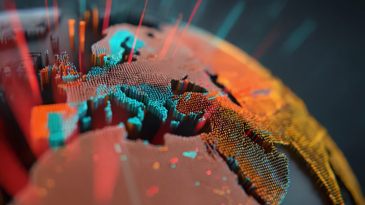 Dynamic Visual Representation of Data Over Europe and Asia, Featuring Vibrant 3D Visualization Techniques and Engaging Color Patterns to Illustrate Information Flow