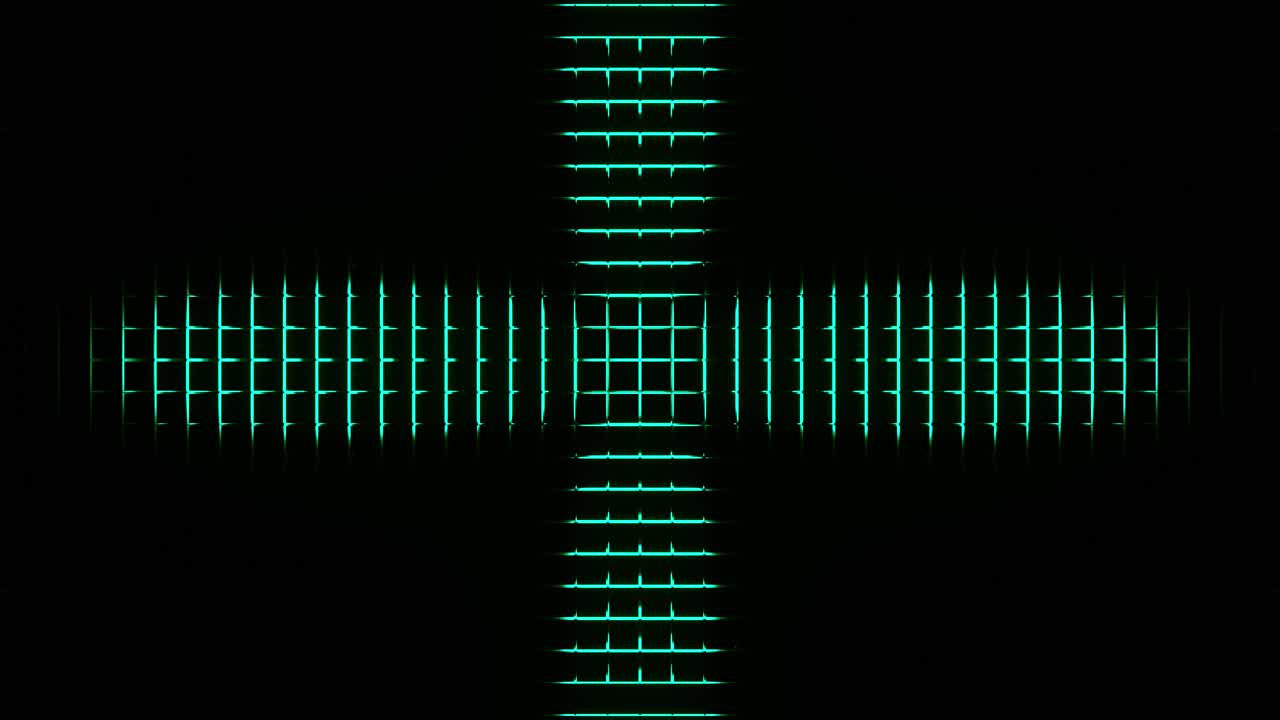 Pulsating green waves forming cross as moving up, 3d cgi rendered graphic animation