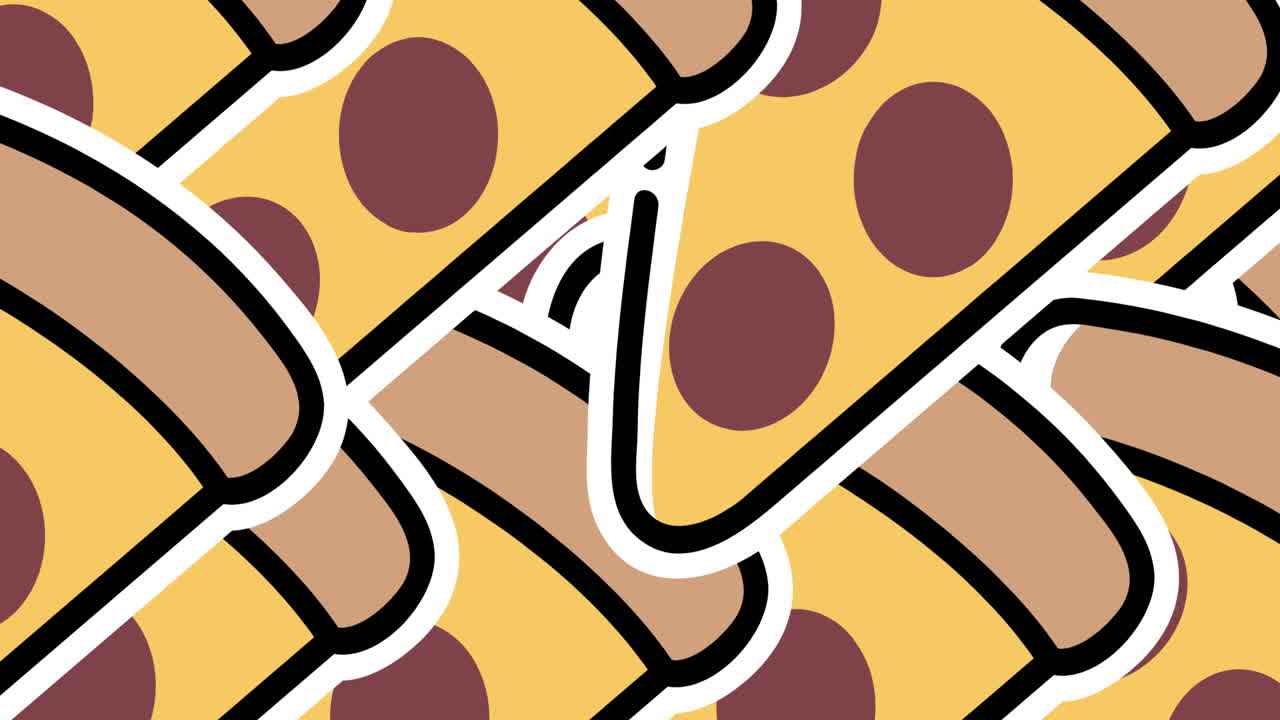 animación de múltiples iconos de pizza en el fondo rojo