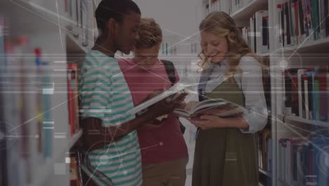 animation of connections over diverse pupils in library at school