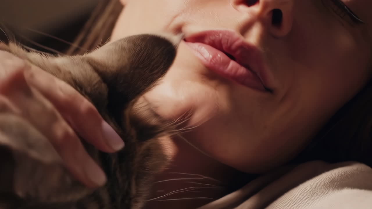 Woman lovingly interacting with a cat