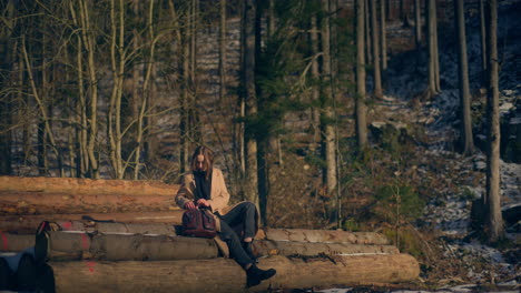 tourist relaxing in mountains