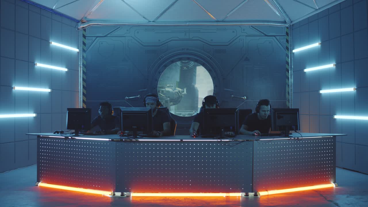 Team playing FPS video game