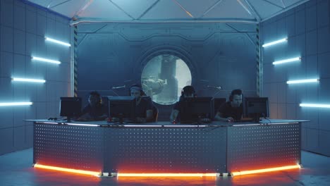 team playing fps video game