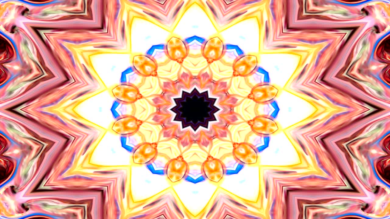 Abstract Coloroso modello simmetrico Ornamentale decorativo Kaleidoscopio Movimento Circolo geometrico e forme stellari