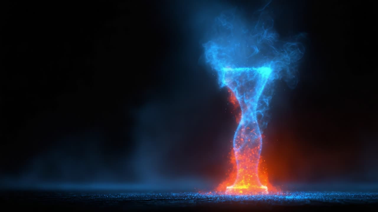 Uno spettacolo mozzafiato di energia dinamica: fiamme blu vibranti e arancioni infuocate si fondono in un vortice ipnotizzante di luce e colore, creando un'esperienza visiva ipnotica.