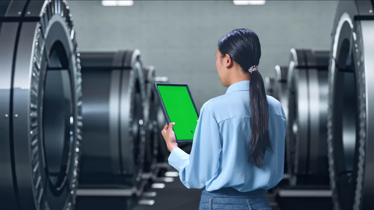 산업 환경에서 태블릿을 사용하는 여성 엔지니어