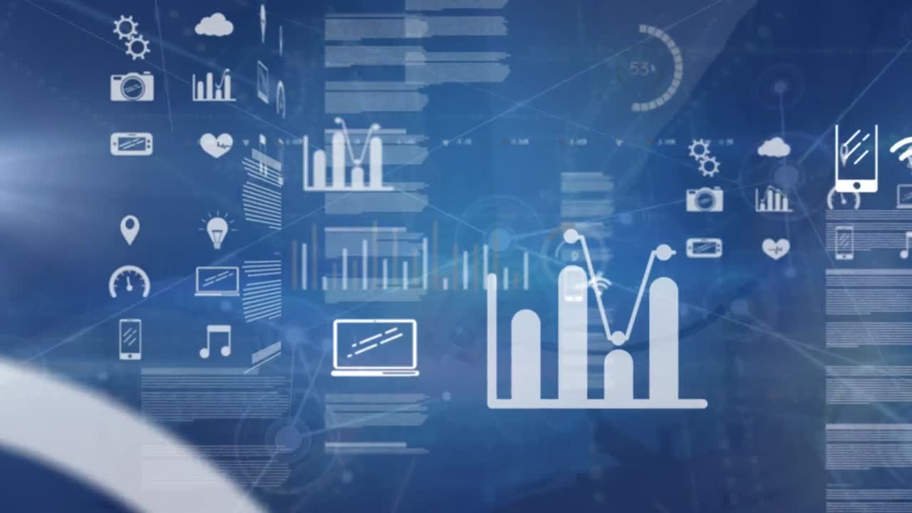 Animation of digital icons over data processing