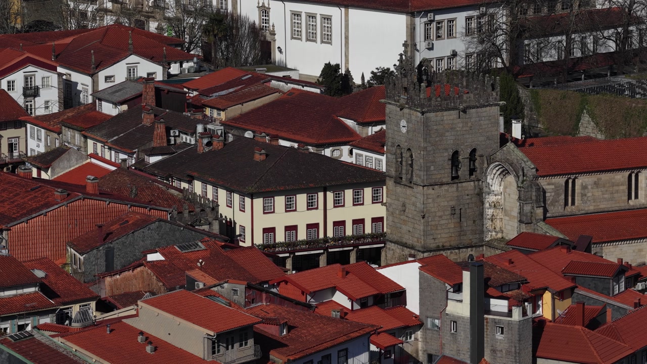 Historical city center of Guimaraes. European green city capital 2026. Portuguese buildings.