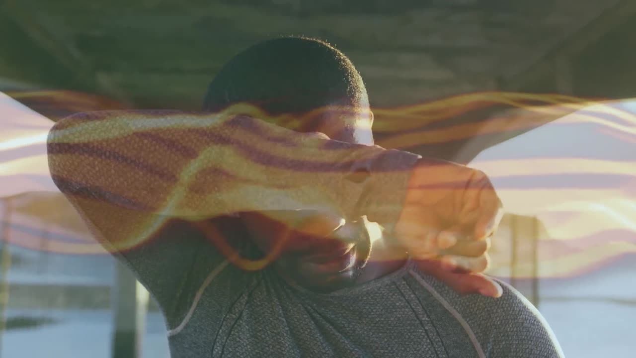 아프리카계 미국인 스포츠맨 위에 노란색 트레일의 애니메이션