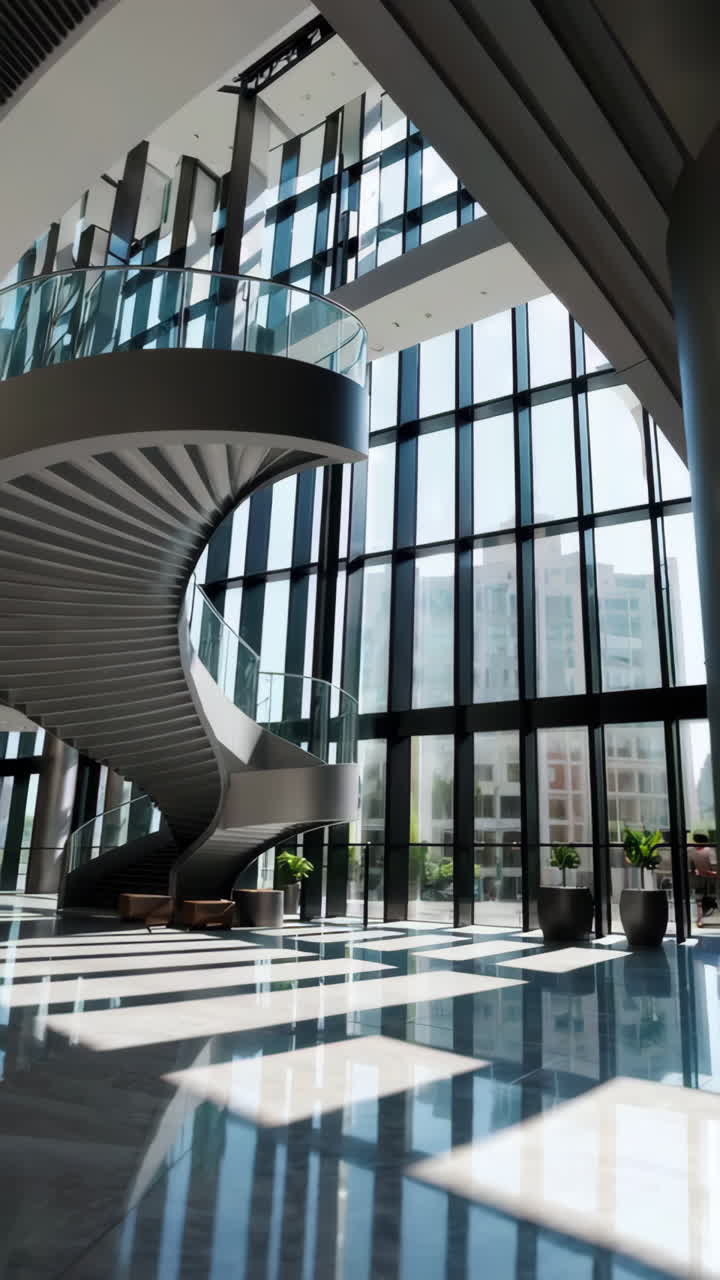 Modern Architectural Lobby with Spiral Staircase