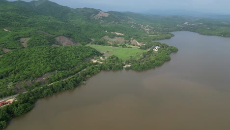 lagoon and peaks, drone view of manialtepec in oaxaca, mexico