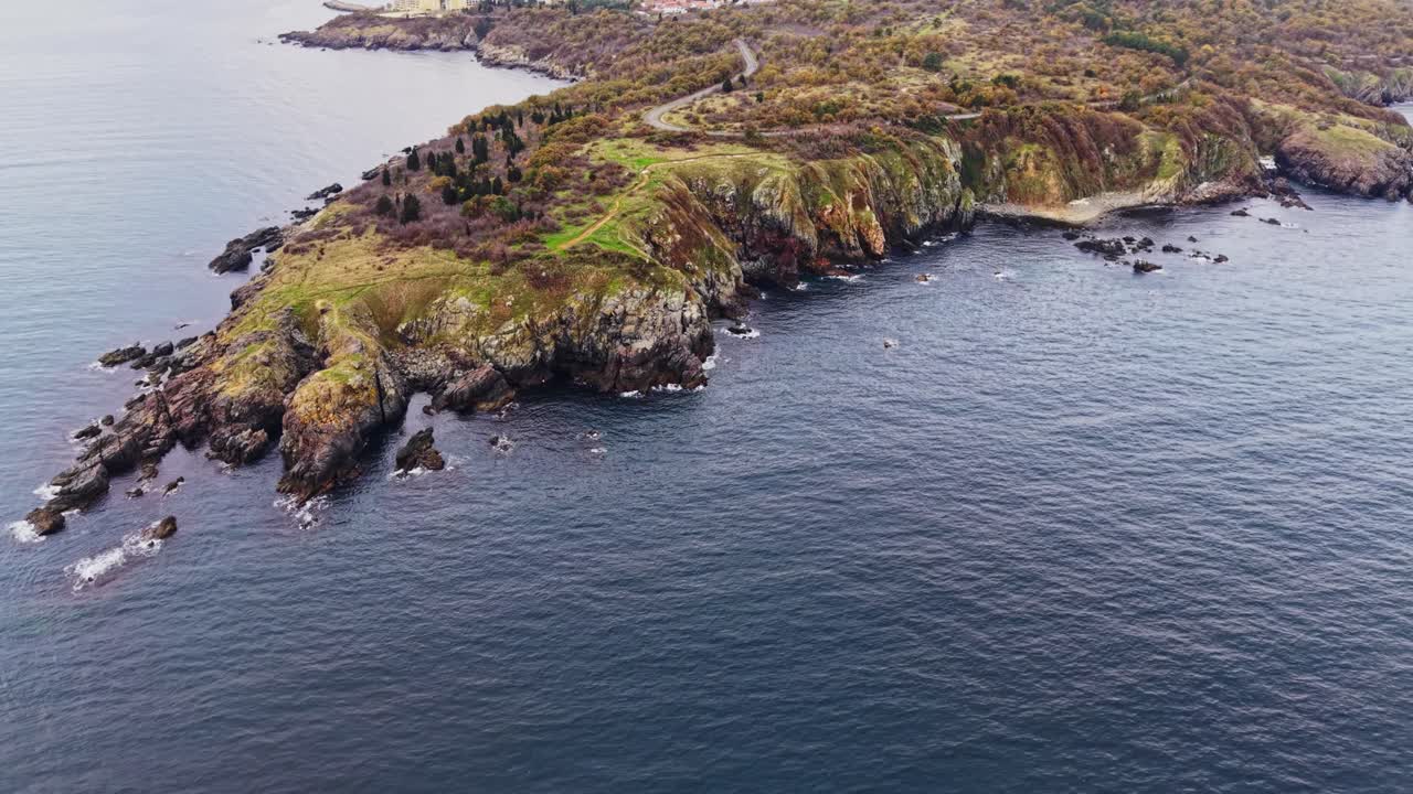 Stunning aerial view of coastal cliffs in Bulgaria during autumn