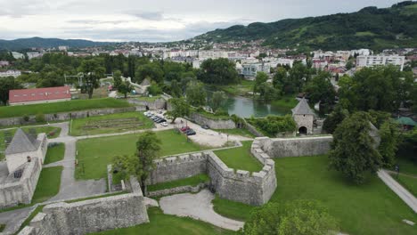 medieval kastel fortress in banja luka, bosnia and herzegovina, aerial sideways