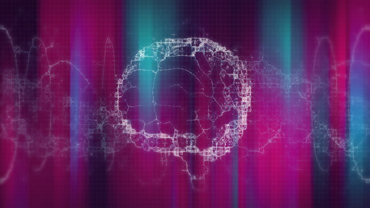 Animation of dna strand and human brain over pink and blue light trails