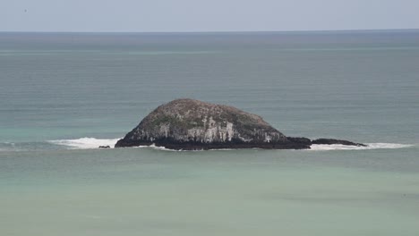 roca gigante que forma una pequeña isla frente a la costa este del norte de nueva zelanda
