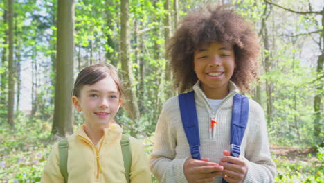 Two-Children-Walking-Through-Bluebell-Woods-In-Springtime